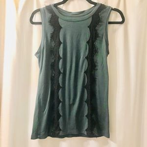 FINAL SALE DONATING LOFT Green& Black Lace TanK